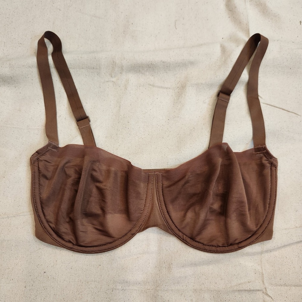 Skims Bra Balconette 32DD Cocoa Stretch Mesh Sheer Underwire Scoop Brown